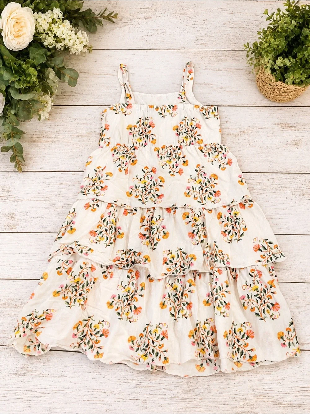 Old Navy Tiered Floral Dress Cottage Core Fairy Whimsical Youth Large (10-12)